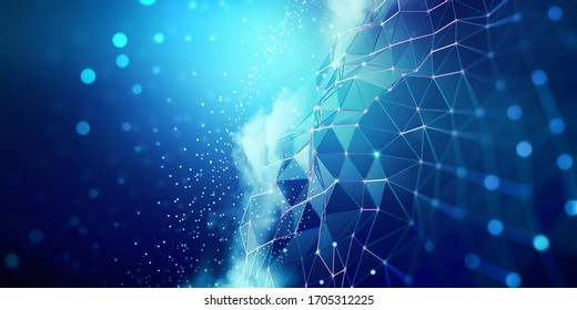 Big data   cybersecurity 3D illustration  Neural network   cloud technologies  Global database   artificial intelligence  Bright  colorful background and bokeh effect