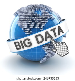 Big Data With Digital Globe, 3d Render, White Background