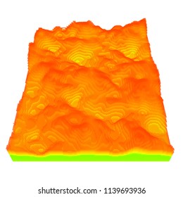 Big Data Digital Layer Landscape Cyberspace Grid Technology. Thermal Heat Map. Visual Data Infographics Design. 3d Render