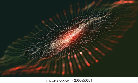 Big Data Funnel. Abstract 3D Illustration. Technology Neural Network Background Concept. Wave, Dots, Weave Lines. AI Visualization Concept, Digital Universe