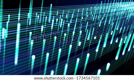Big data online digital technology, computer AI cloud data security system futuristic iot 3D render beat motion neon glow color artificial intelligent financial business abstract cyber space concept.