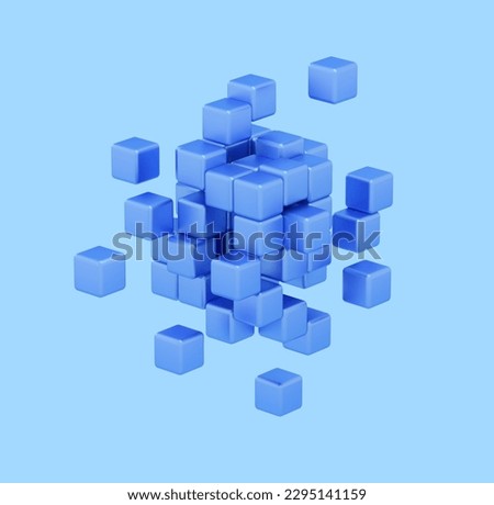 Big data , storage, blockchain icon. 3d cubes floating and connecting into big cube shape. 3d render illustartion