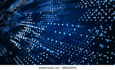 Big data stream. Digital wave with many points. Technology or science banner. 3D rendering