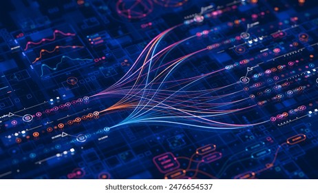 Big data technology Data science analysing artificial intelligence generative AI deep learning machine learning algorithm Neural flow network analytics innovation abstract futuristic. 3d rendering.
 - Powered by Shutterstock