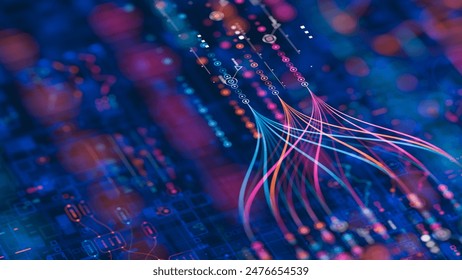 Big data technology Data science analysing artificial intelligence generative AI deep learning machine learning algorithm Neural flow network analytics innovation abstract futuristic. 3d rendering.
