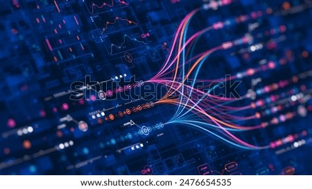 Big data technology Data science analysing artificial intelligence generative AI deep learning machine learning algorithm Neural flow network analytics innovation abstract futuristic. 3d rendering.