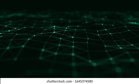 Big data visualization 3D. Technology green wave. Analytics representation. Digital background. 3d rendering.