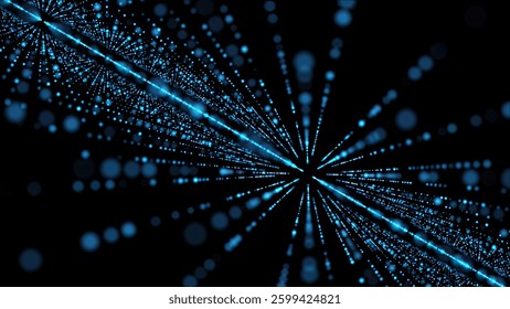 Big data visualization. Abstract futuristic infinite flow of scientific data. Network structure of an array of blue dot points. Outer space Background with Trapcode Form.