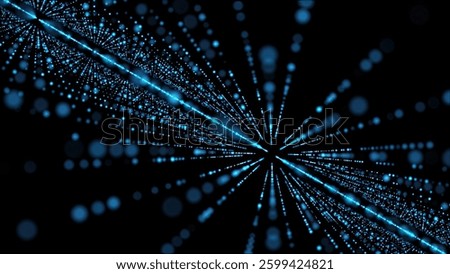 Big data visualization. Abstract futuristic infinite flow of scientific data. Network structure of an array of blue dot points. Outer space Background with Trapcode Form.
