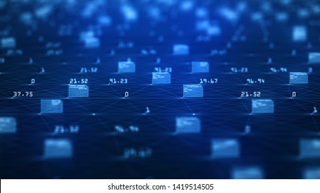 Big Data Visualization Concept. Machine Learning Algorithms. Analysis Of Information. Technology Data And Binary Code Network Conveying Connectivity, Complexity And Data Flood Of Modern Digital Age.