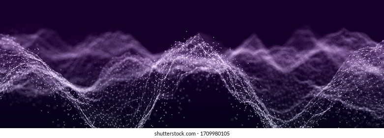 Big data visualization. The musical stream of sounds. Abstract background with interweaving of dots . 3D rendering.
