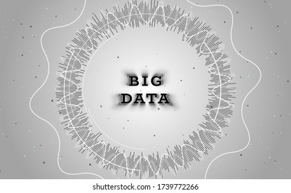 Big Data Visualization. On The Center Is Fractal Element With Black Technological Arcs And Curves. Blockchain Network Analysis. Visual Data Complexity. Illustration On White Background