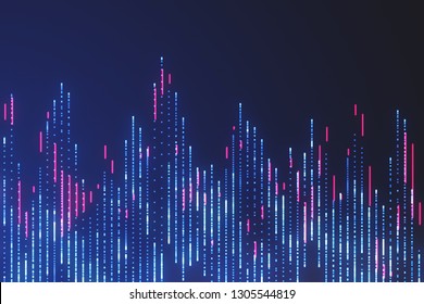 Big Data Visualization. Sci Fi Element. Neon Glowing Lines. Abstract Background. Blue And Red Vibrant Colors.