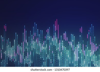 Big Data Visualization. Sci Fi Element. Neon Glowing Lines. Abstract Background. Blue And Red Vibrant Colors.