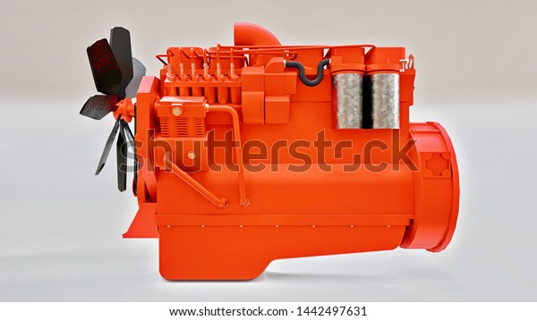A big diesel engine with the truck depicted.
3d rendering.