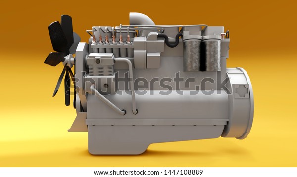 A big diesel engine with the truck depicted.
3d rendering.