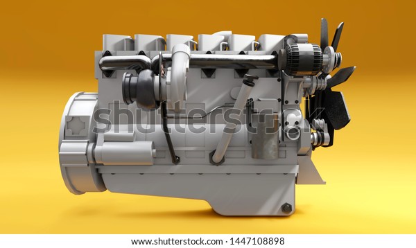 A big diesel engine with the truck depicted.\
3d rendering.