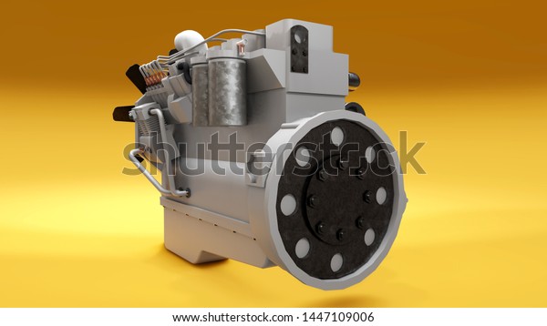 A big diesel engine with the truck depicted.\
3d rendering.