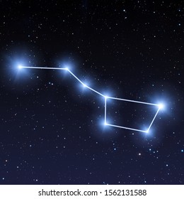Big dipper constellation in night sky with bright blue stars 