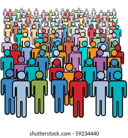 A Big Diverse Crowd Of Colorful Social Media Stick Figure People.