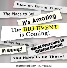 Big Event is Coming and other newspaper headlines and announcements sharing  - Powered by Shutterstock