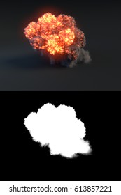 Big Explosion With Black Smoke With Alpha Channel. 3d Rendering