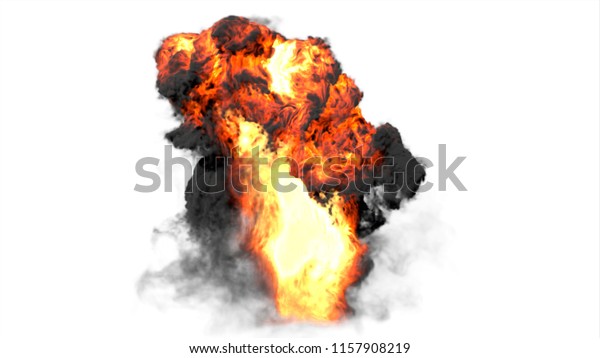 白い背景に大きな爆発効果 リアルな爆発ブーム 白い背景にリアルな炎の爆発 のイラスト素材
