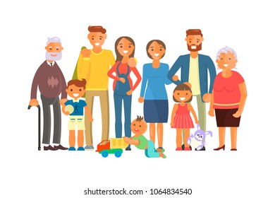 Big Family Portrait Including Kids Parents Stock Illustration ...