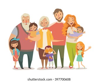 Big family portrait. Mother, father daughter, son, babies, grandparents - Powered by Shutterstock