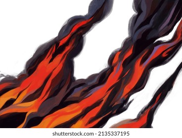 Big Fire Effect Digital Art, Isolated On White. Explosion And Smoke Fx. Fire Effect Clip Art, For Design, Game Art, Creation. Fire Illustration