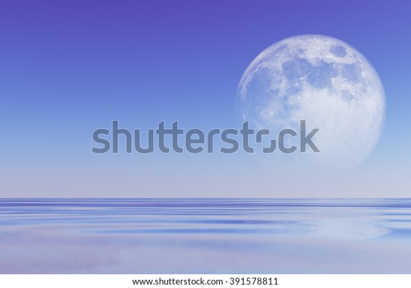 big full moon over sea. Elements of this image\
furnished by NASA