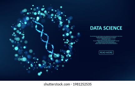 Big genomic data visualization. DNA test, genom map. Glittering dust of lights. Graphic concept for your design