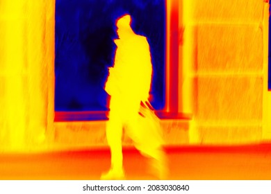 Big Guy, Burly Man On Street. Illustration Of Thermal Image - Thermal Impressionism.