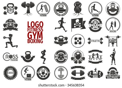 Big gym, fitness, cross and boxing silhouette icons. Set of monochrome fitness emblems, labels, badges, logos and designed elements. - Powered by Shutterstock