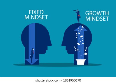 Big Head Human Think Growth Mindset Different Fixed Mindset Concept 