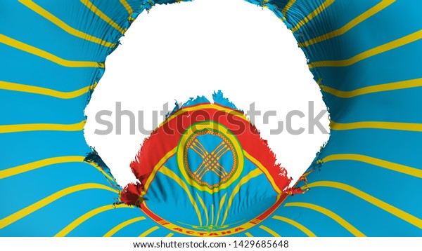 Big hole in Astana, capital of Kazakhstan flag,\
white background, 3d\
rendering