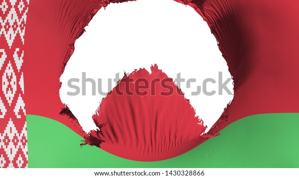 Big\
hole in Belarus flag, white background, 3d\
rendering