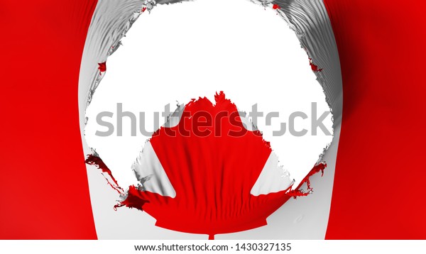 Big\
hole in Canada flag, white background, 3d\
rendering