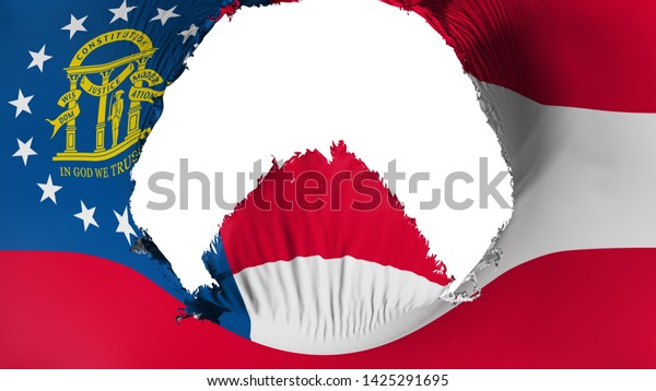 Big hole in Georgia state flag, white
background, 3d
rendering