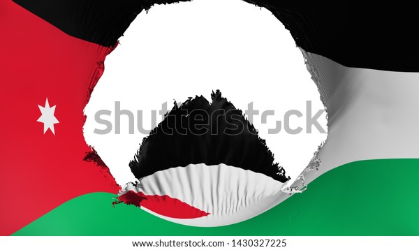 Big\
hole in Jordan flag, white background, 3d\
rendering