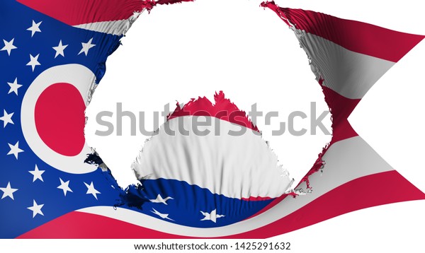 Big hole in Ohio state flag, white background,\
3d rendering