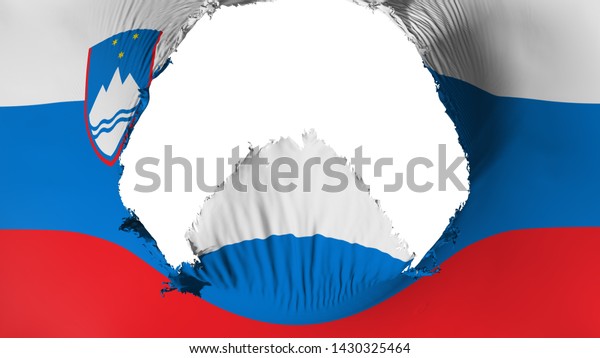 Big\
hole in Slovenia flag, white background, 3d\
rendering