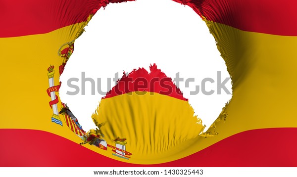 Big\
hole in Spain flag, white background, 3d\
rendering