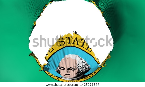 Big hole in Washington state flag, white\
background, 3d\
rendering
