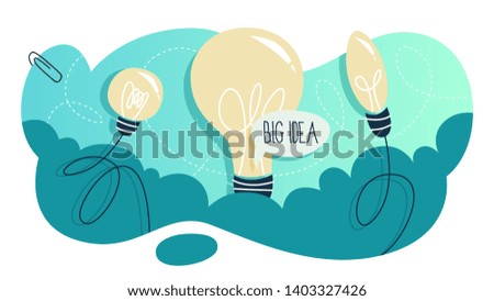 Big idea concept. Creative mind and brainstorm. Light bulb on green background as a metaphor of idea. Flat  illustration