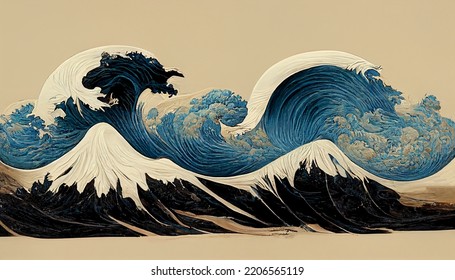 Big Japanese Tidal Wave Storm Of Kanagawa Impasto Painting, A Mountain Of  Ocean Tidal Wave  Water Splash