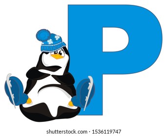 Big Letter P Cute Penguin Stock Illustration 1536119747