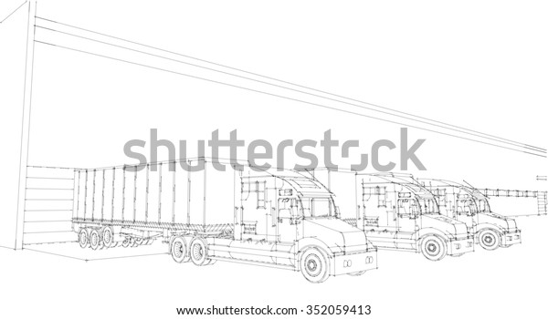 Big lorry
delivery truck. X-ray.Near about garage storage, warehouses
Isolated sketch 3d render on wight 
background
