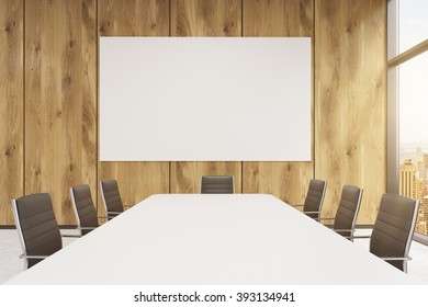 Closeup Wooden Table Conference Room Interior Stock Illustration 442831153