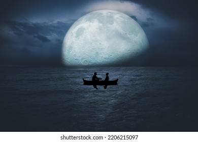 Big Moon With Beautiful Lake View 